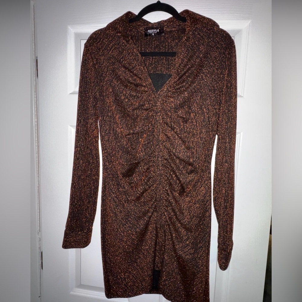 Shimmering Brown Long Sleeve Dress